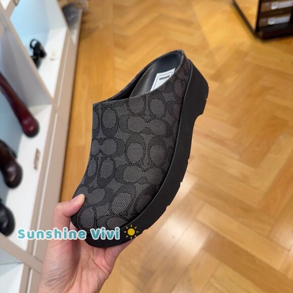 NWT Coach Women's Link Mule Signature Jacquard Black/Charcoal CBN24 US 8 - Picture 2 of 8